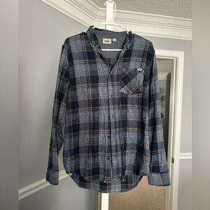 Vans Men's Navy and Gray Plaid Button Down Shirt Small